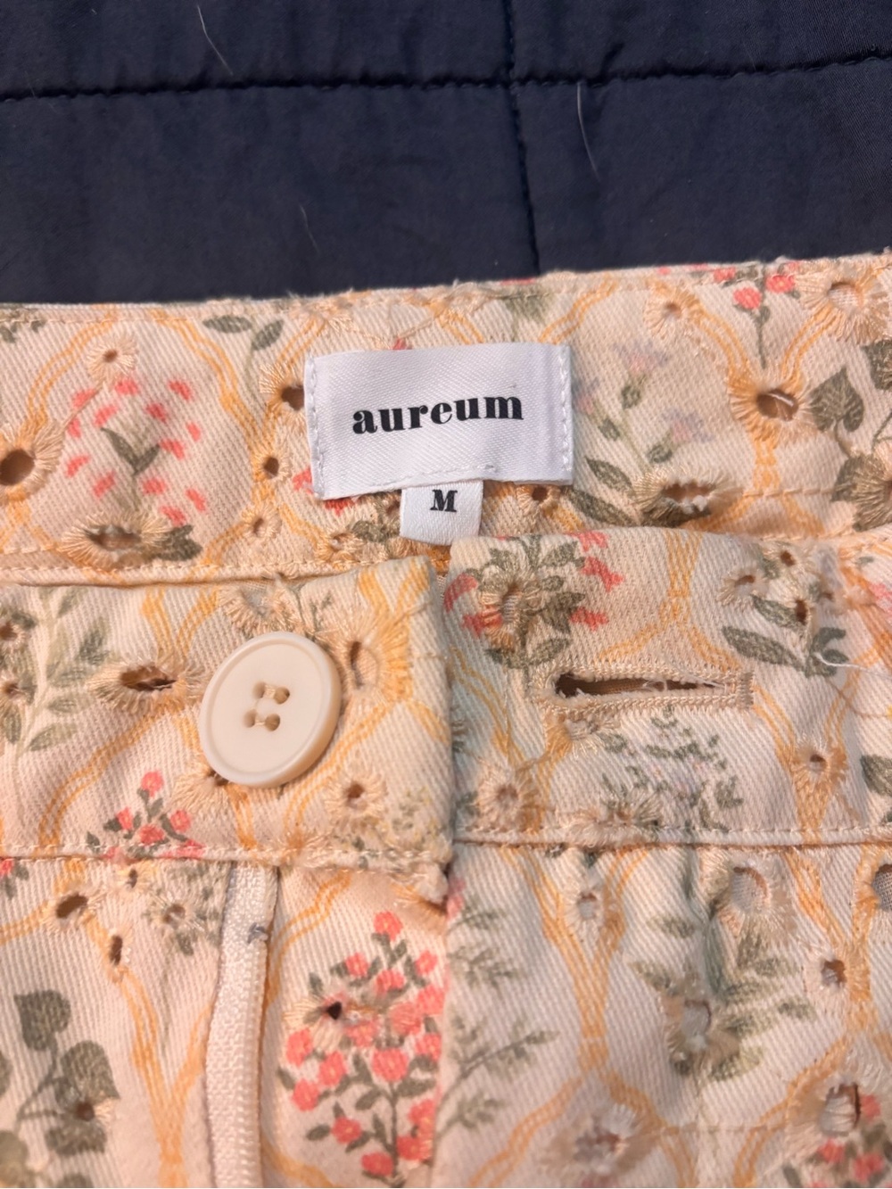 AUREUM Butter Yellow Floral Eyelet Shorts with floral and eyelet  Accents
